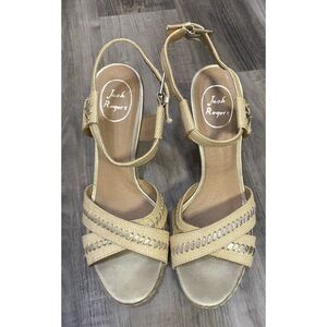 Jack Rogers Size 8.5 ABBEY Natural Raffia Gold Wedge Sandals